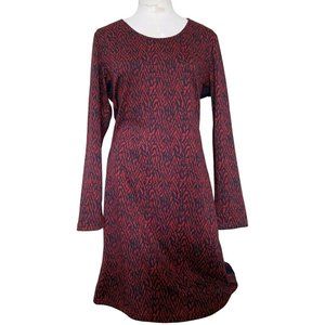 Ivy Beau Dress Blue Red Patterned Slimming Stripe Long Sleeve Sz 10 EUR 42